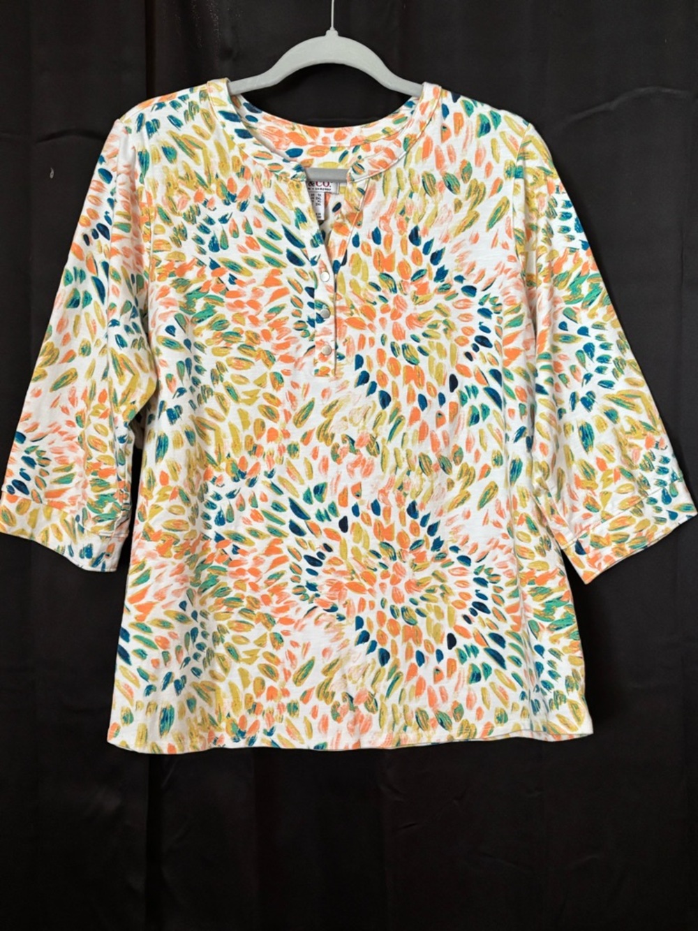 Casual 3/4 Sleeve Tunic Top in Multicolor Leaf Print